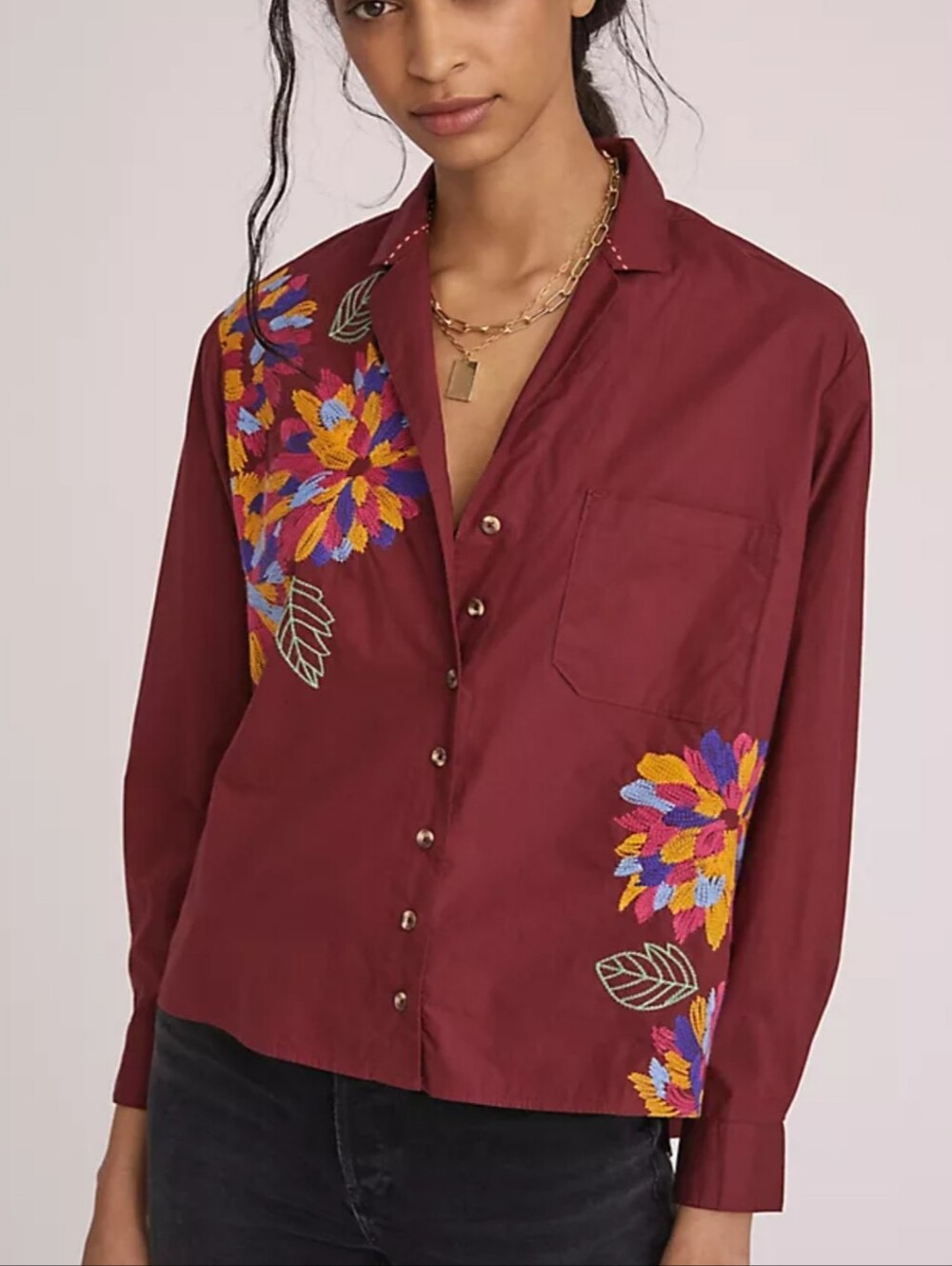 Maeve Embroidered Button Down Top US 8